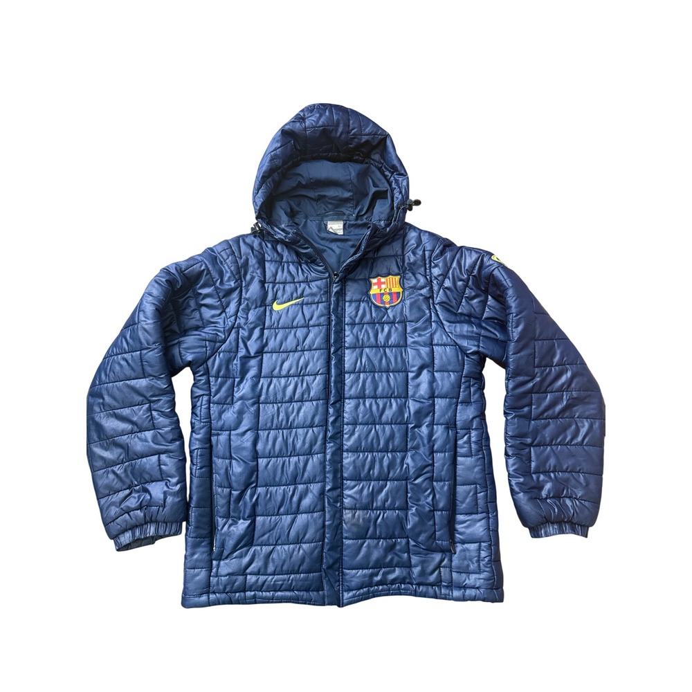 Vintage Nike FC Barcelona 2009-2010 Puffer Jacket Navy Blue FCB Mens Medium